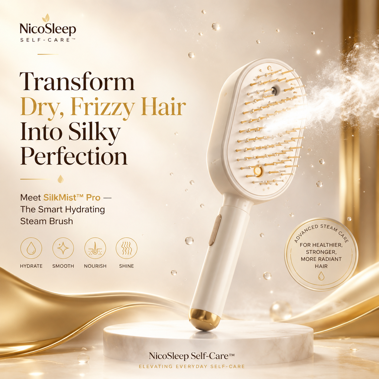 3-in-1 NICTIVA™ Pro Steam Mist Hair Brush – Hydrate, Detangle & Massage in One Stroke