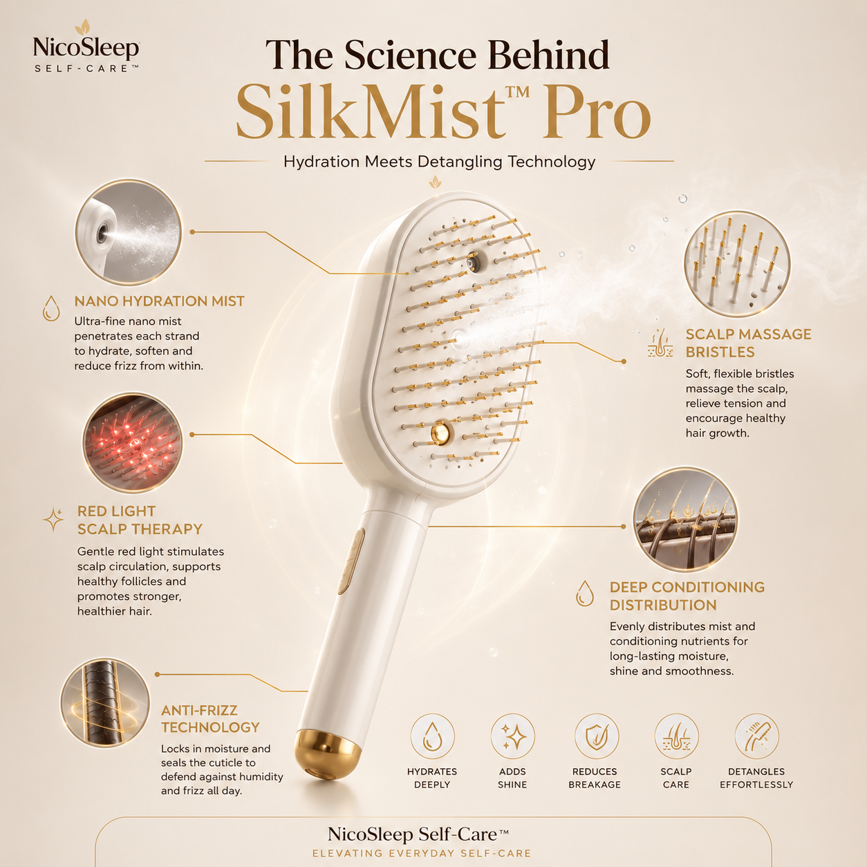 3-in-1 NICTIVA™ Pro Steam Mist Hair Brush – Hydrate, Detangle & Massage in One Stroke