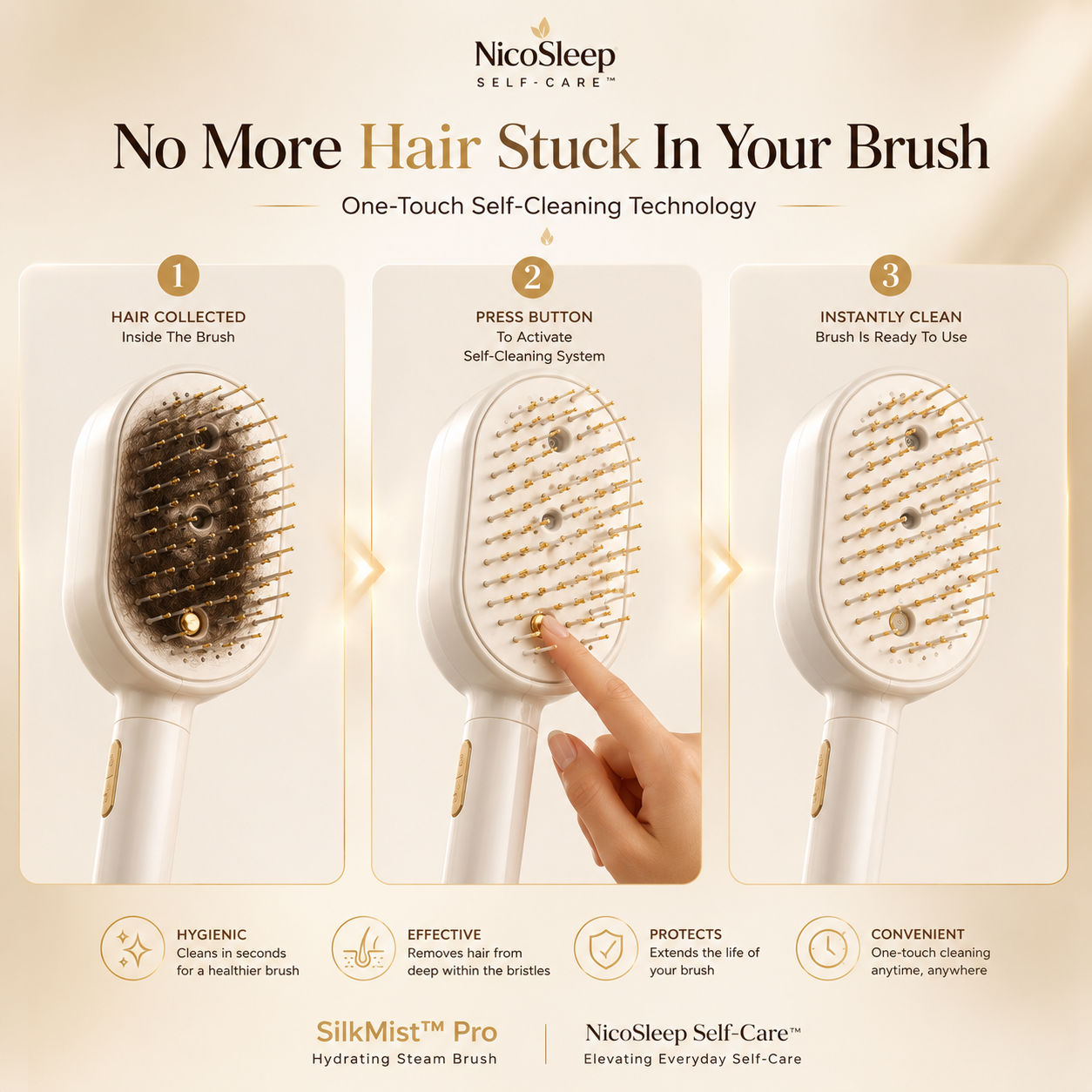 3-in-1 NICTIVA™ Pro Steam Mist Hair Brush – Hydrate, Detangle & Massage in One Stroke