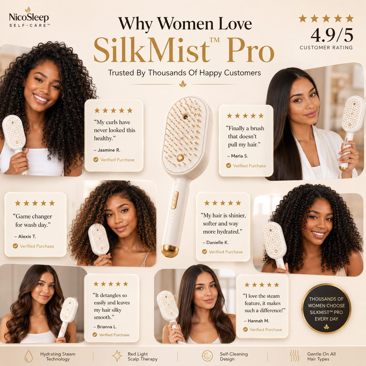 3-in-1 NICTIVA™ Pro Steam Mist Hair Brush – Hydrate, Detangle & Massage in One Stroke