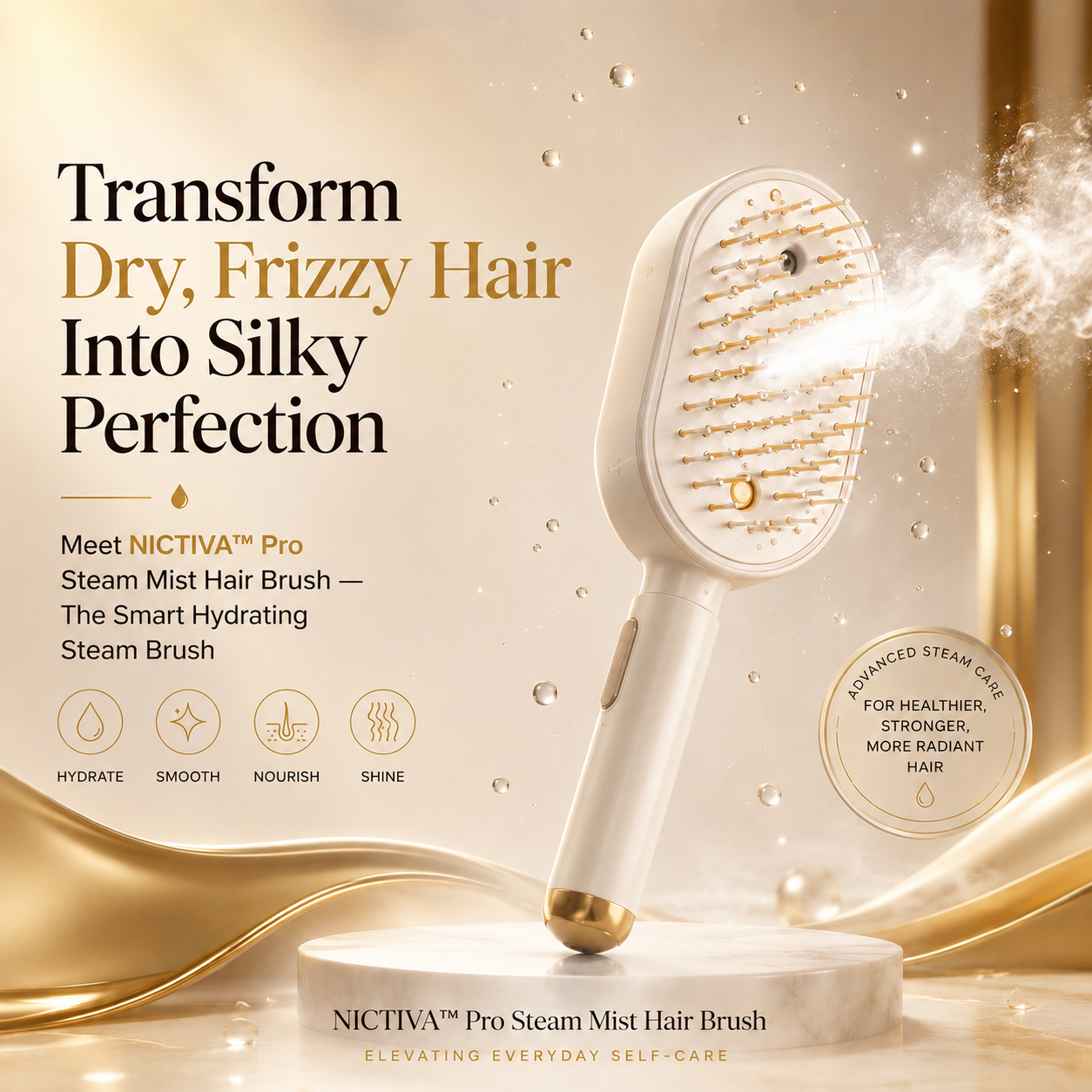 3-in-1 NICTIVA™ Pro Steam Mist Hair Brush – Hydrate, Detangle & Massage in One Stroke