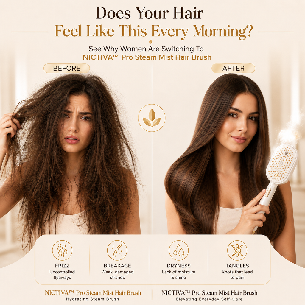 3-in-1 NICTIVA™ Pro Steam Mist Hair Brush – Hydrate, Detangle & Massage in One Stroke