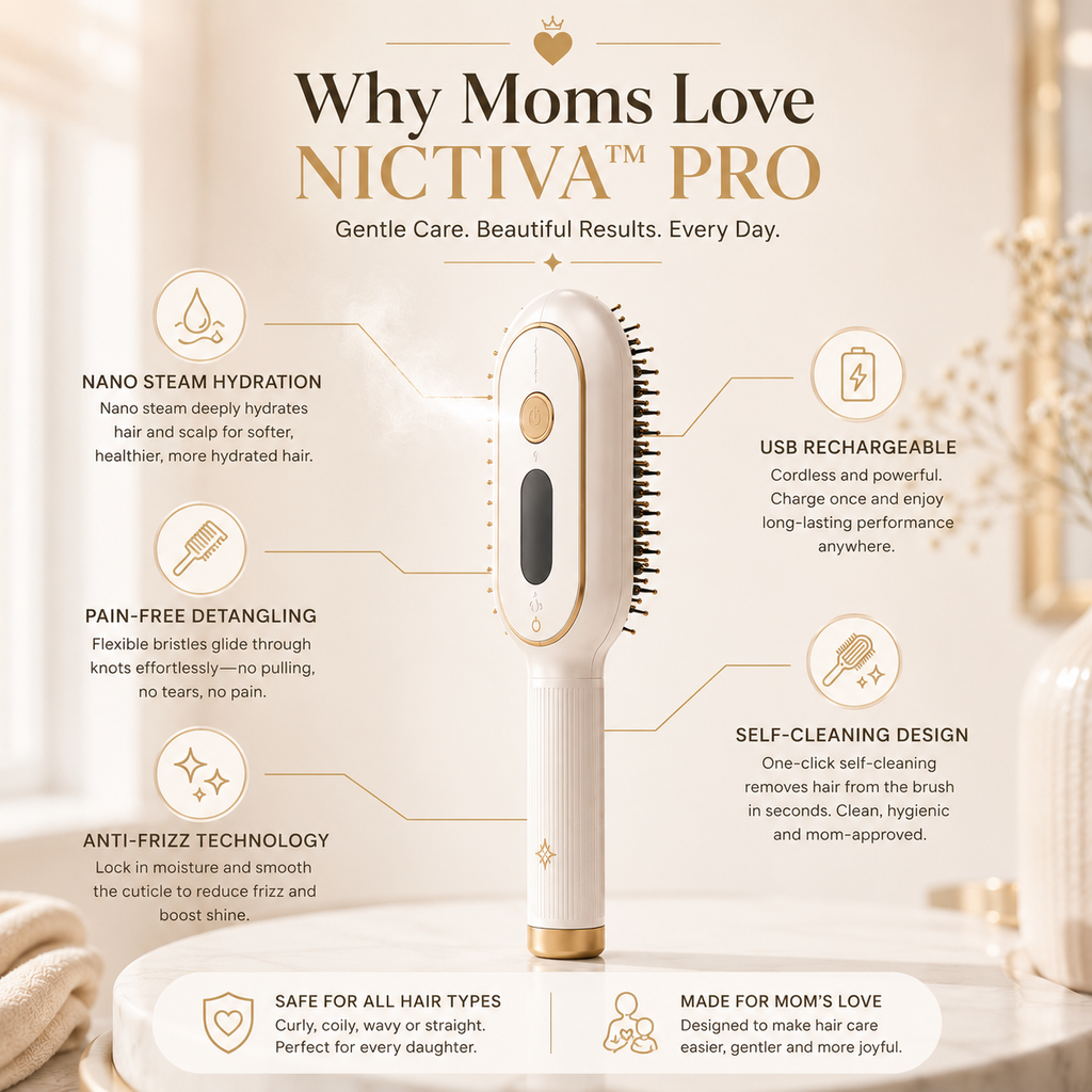 3-in-1 NICTIVA™ Pro Steam Mist Hair kids Brush – Hydrate, Detangle & Massage in One Stroke kids