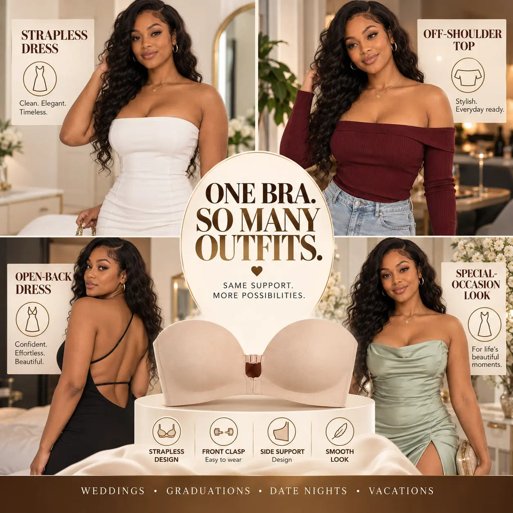 Four outfit ideas for the Nictiva strapless bra